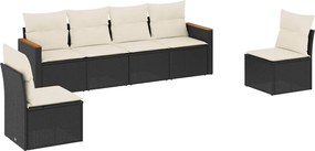 vidaXL Set mobilier de grădină cu perne, 6 piese, negru, poliratan