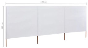 Paravan anti-vant cu 3 panouri, alb nisipiu, 400x80 cm, textil alb nisipiu, 400 x 80 cm