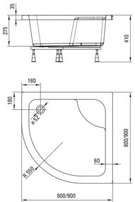 Cadita dus semirotunda Deante Deep alb 90x90 cm