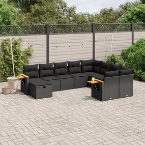 3259556 vidaXL Set canapele de grădină cu perne, 10 piese, negru, poliratan