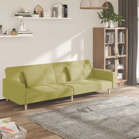 337434 vidaXL Canapea extensibilă cu 2 locuri, 2 perne, verde, textil
