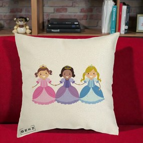Perna Personalizata Printese Diverse Ilustratie, 40x40 cm, Ecru, Husa Detasabila, Perna Inclusa, BEKZ®