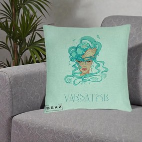 Perna Personalizata Zodiac Varsator Cowgirl, 40x40 cm, Verde Menta, Husa Detasabila, Perna Inclusa, BEKZ®