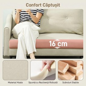 HOMCOM Canapea cu 2 Locuri din Catifea cu Spătar Matlasat și Pernă Detașabilă, Canapea Compactă Modernă cu Picioare din Metal pentru Sufragerie, 124x73x92 cm, Crem | Aosom Romania