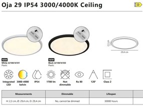 Plafoniera slim LED Oja 29 IP54 3000/4000K alb