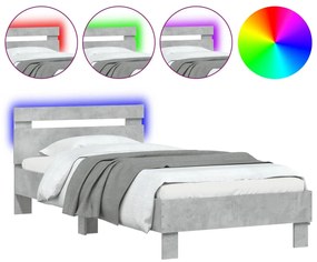 838718 vidaXL Cadru de pat cu tăblie și lumini LED, gri beton, 90x200 cm