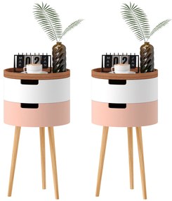 HOMCOM Set de 2 Mese Totunde de Cafea cu 3 Niveluri, 2 Spații de Depozitare și Tavă Detașabilă, Φ35x65,5 cm, Multicolor | Aosom Romania