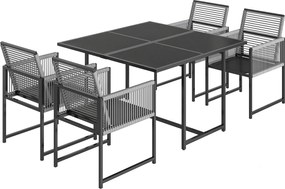 Outsunny Set mobilier grădină 5 piese masă din sticlă cu 4 scaune respirabile, spătare rabatabile, împletitură din sfoară | Aosom Romania