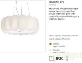 Lustra, Pendul modern inaltime reglabila, diam.55cm OVALINO SP8 BIANCO 090481