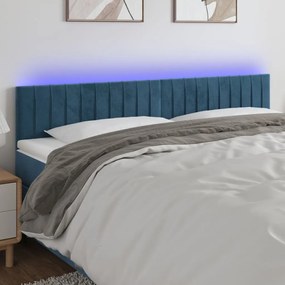3121908 vidaXL Tăblie de pat cu LED, albastru închis, 160x5x78/88 cm, catifea