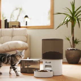 PawHut Set de hrană și distribuitor de apă pentru animale de companie, distribuitor pentru pisică și fontană de apă, alb | Aosom Romania