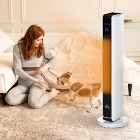 HOMCOM Încălzitor Electric Ceramic de 2200W cu 3 Moduri de Funcționare și Telecomandă, Alb | Aosom Romania