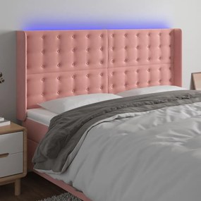 3124547 vidaXL Tăblie de pat cu LED, roz, 183x16x118/128 cm, catifea