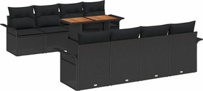 vidaXL Set de canapele pentru grădină cu pernă 7 pcs Negru poliratan