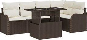 vidaXL Set de dining cu pernă 6 pcs Maro Rattan poli