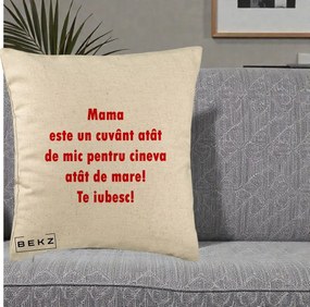 Cadou pentru Mama - Perna Personalizata Mama Cuvant Mic, 40x40 cm, Bej, Husa Detasabila, Perna Inclusa, BEKZ®