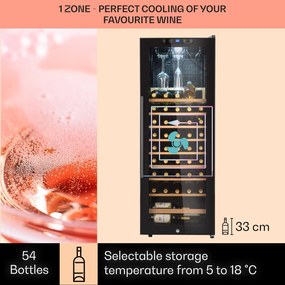 Klarstein Barossa 54S, răcitor de vinuri, 155 l, 54 de sticle, ușă de sticlă, tactil