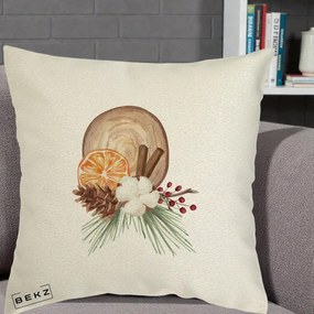 Perna Decorativa Aranjament de Craciun Nordic, 40x40 cm, Ecru, Husa Detasabila, Perna Inclusa, BEKZ®