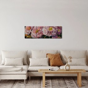 Tablou - Pictură în ulei, flori în vază (cu ceas) (90x30 cm)