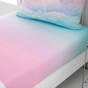 Cearceaf pentru copii albastru-roz pentru pat de o persoană cu elastic 90x190 cm Ombre Rainbow Clouds – Catherine Lansfield