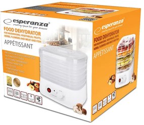Uscator de fructe si legume Esperanza EKD004, 250W, 5 nivele, potrivit pentru ciuperci, carne și ierburi, alb