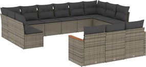 vidaXL Set mobilier de grădină cu perne, 13 piese, gri, poliratan