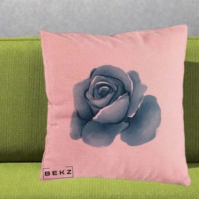 Perna Decorativa Trandafir Albastru Acuarela, 40x40 cm, Roz, Husa Detasabila, Perna Inclusa, BEKZ®