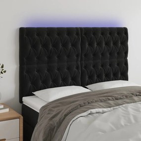 3122816 vidaXL Tăblie de pat cu LED, negru, 160x7x118/128 cm, catifea