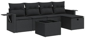 3325471 vidaXL Set mobilier de grădină cu perne, 6 piese, negru, poliratan