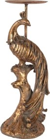 Sfeșnic din polirășină, auriu, model păun, finisaj antichizat, 30 x 12 cm, „Plumage”
