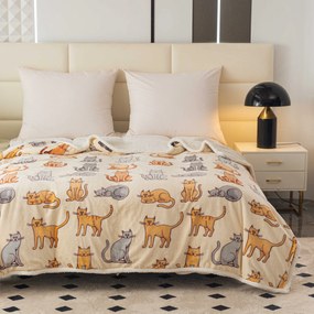 Patura miel din microplus COLORED CATS crem Dimensiune: 200 x 220 cm