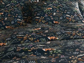 Set Lenjerie cocolino THE FOX AND THE HARE verde inchis + Cearsaf Cocolino microplus cu elastic SOFT 180x200 cm alb, pat dublu