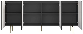 Comodă Malmi 200 cm - negru mat / picioare aurii