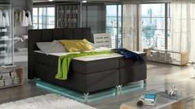 Pat tapitat boxspring, cu spatiu pentru depozitare, echipat cu LED, 180X200 cm, Basilio 1, Eltap (Culoare: Negru)