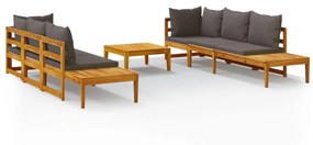 Set mobilier gradina cu perne gri inchis, 5 piese, lemn acacia Morke gra, 2x colt + 2x banca + masa, 1