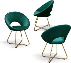 SET 2 Scaune Iris, structura metalica aurie, tapiterie catifea - VERDE