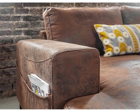 Canapea extensibilă în formă de „U” din imitație de piele cu șezlong pe partea dreaptă Miuform Lofty Lilly Vintage, maro