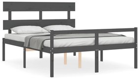 3195358 vidaXL Cadru de pat senior cu tăblie, gri, king size, lemn masiv