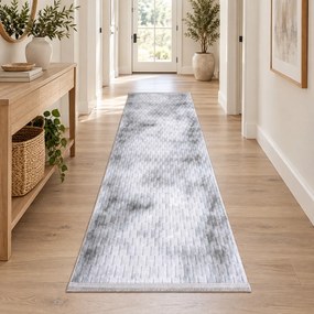 Traversă hol antiderapantă, 80x300 cm, Welsoft, model abstract gri, TRV4232