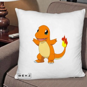 Perna Personalizata Charmander Pokemon, 40x40 cm, Alb Pufos, Husa Detasabila, Perna Inclusa, BEKZ®