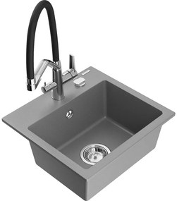 Mexen Milo chiuvetă de granit cu 1 compartiment și baterie de bucătărie Duo, Gri - 6505-71-671701-07