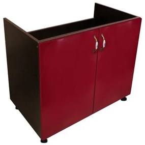 Masca pentru chiuveta cu 2 usi Zebra, Wenge/MDF Rosu, fara blat, 80 x 82 x 50 cm