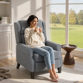 HOMCOM Fotoliu Reclinabil 132° max din Țesătură cu Efect de In cu Suport pentru Picioare, 74x84x102 cm, Gri | Aosom Romania
