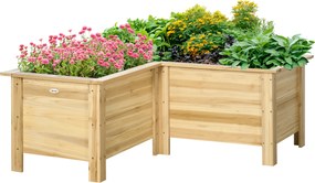 Outsunny Jardinieră înălțată din lemn ghiveci exterior în formă de L cu material nețesut grădină urbană 120x120x50 cm Natural | Aosom Romania