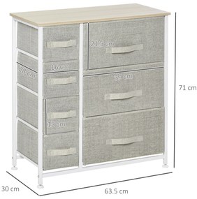 HOMCOM Comodă, Bufet, 7 sertare pliabile din material textil, Structură metalică, 63,5 x 30 x 71 cm, Gri deschis | Aosom Romania