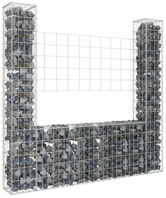 Coș tip gabion în formă de U, 2 stâlpi, 140x20x150 cm, fier