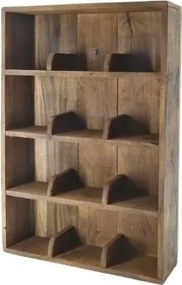 Raft de perete natur din lemn reciclat cu 12 compartimente 61x12x40,5 cm, „Grimaud"