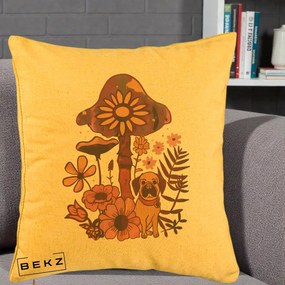Perna Decorativa Ciuperca Caine Boho, 40x40 cm, Galben, Husa Detasabila, Perna Inclusa, BEKZ®