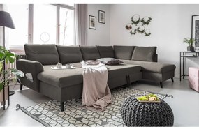 Canapea extensibilă din catifea în formă de „U” cu șezlong pe partea dreaptă Miuform Stylish Stan, gri închis