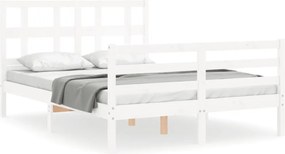 vidaXL Cadru de pat cu tăblie, alb, 140x200 cm, lemn masiv